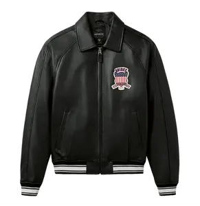 AVIREX Style Icon Black Leather Bomber Jacket Premium Varsity Edition