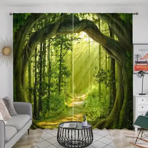 Forest Pattern Door Curtain, 2 Counts/set Magic Forest Path Landscape Printed Filter Curtain, Window Drapes, Home Decor for Bedroom, Living Room, Kitchen, Study