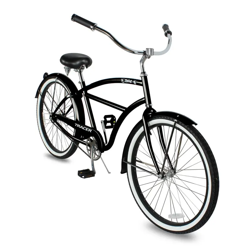 212 MAIN Tracer Taha 26-Inch Single-Speed Steel Frame Adult-Size Beach Cruiser Bike for Men, Equipped with Fenders - Black