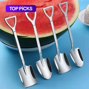 Creative Shovel-Shaped Spoons, Stainless Steel Coffee Spoons for Ice Cream, Tea, Appetizers & Dessert, Home Kitchen Spoon Set