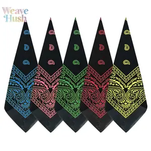 5Pcs New Hip Hop Paisley Square Scarves, Black Base Cashew Flower Cotton Headscarf, Sweat Absorbing Soft Bandana, Trendy Street Style Head Wrap, Breathable Multi-use Neck Scarf for Outdoor Riding Sports Daily Hip-hop Fashion Matching