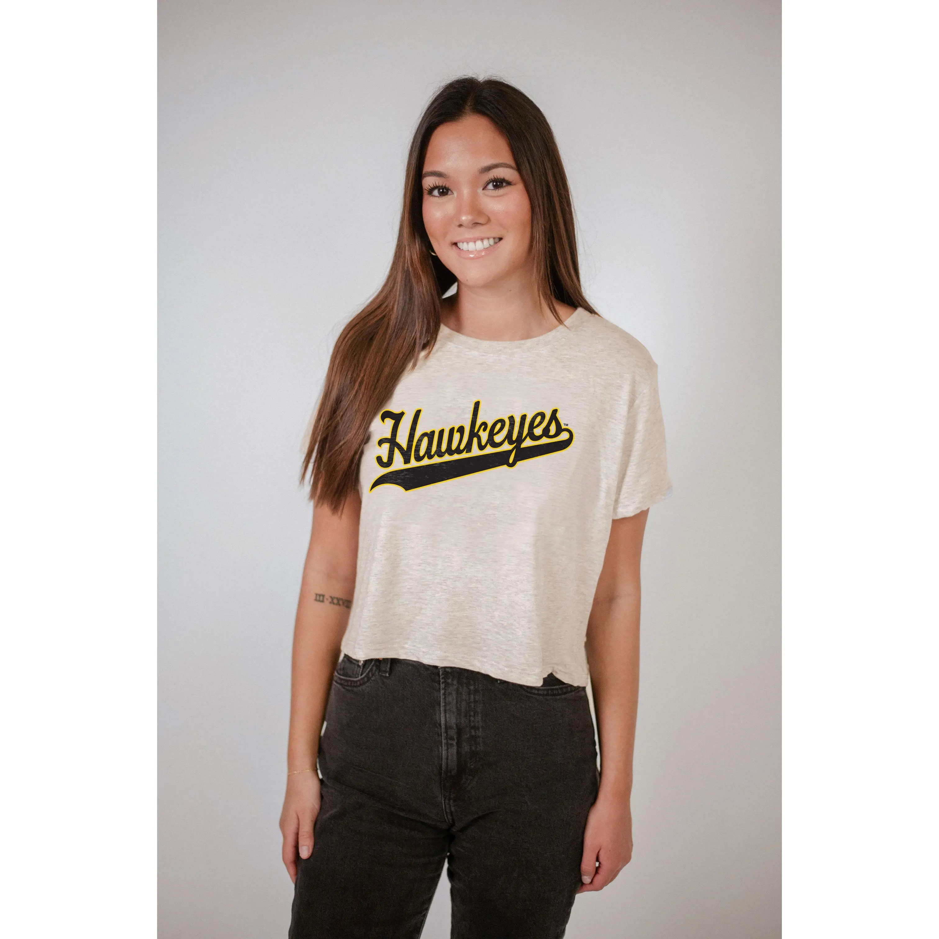 Hawkeyes Underline Script Cropped Tee