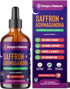 Ashwagandha and Saffron Supplement – Contains KSM 66 and Saffron Extract – Vegan, Gluten-Free, GMO-Free – Daily Herbal Ashwagandha Supplement to Support Focus, Clarity & Relaxation (Mixed Berry, 60ml)