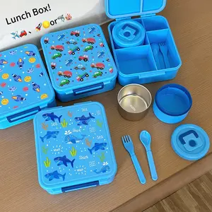 Lunch Box! Insulated Bento Box Bento Lunch Box Set for Kids 4 Compartments to Keep Food Separate + Soup ThermosSpace-Saver Lunch Kit! The Thermal Jar Tucks Neatly into the Compartment. No Extra Bulk! Choose Mermaid, Rainbow, Shark Rocket, Car