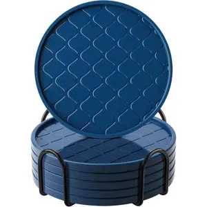 Coasters Set of 6,Hot or Cold Drink Coasters with Holder,Modern Style Coffee Table Coaster,Suitable for Kinds Cups ,Drink,Coffee,Anti-Overflow Tabletop Protection (Navy Blue, 6 count)
