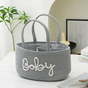 1pc Letter Baby Woven Diaper Storage Basket, Removable Dry-Wet Separation Lining, Carrying Basket Mommy Bag, Essential Nursery Organizer