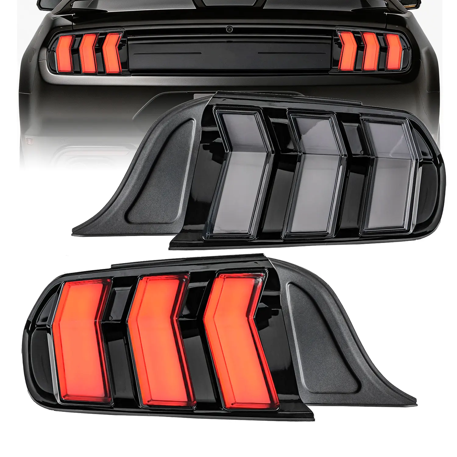 LED Tail Light Assembly for Ford Mustang 2015-2023 Taillight Rear Lamp Pair Replacement w/Sequential Turn Signal & Start Up Animation w/Smoke Lens