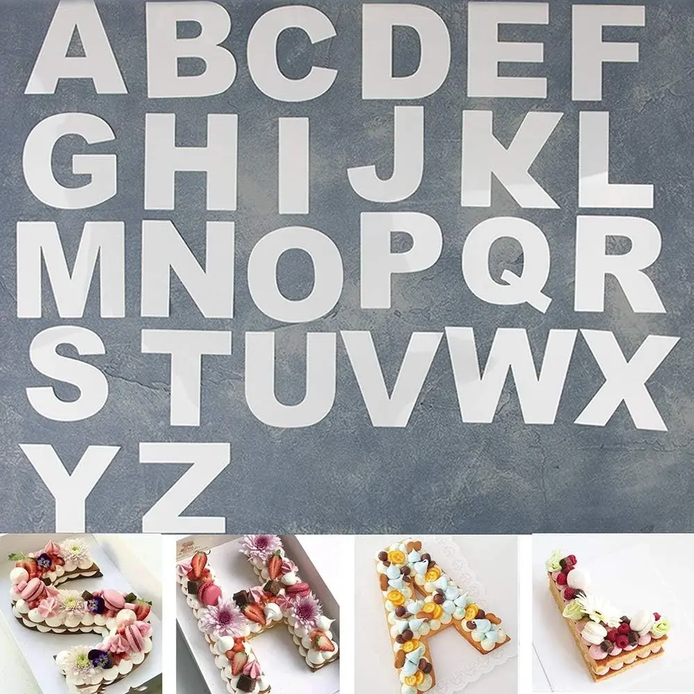26Pcs A-Z Alphabet Cake Stencils, 10 Inch Letter Molds for Baking Flat reusable plastic templates; for cakes, cookies, fondant and DIY baking