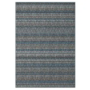 Washable Modern Geometric Area Rug Soft Non Slip Floor Cover with Stripped Lines Blue 5 x 7(ft)