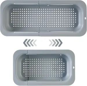 colander sink washer, Extendable Sink Colander Strainer Basket - Wash Vegetables and Fruits, Drain Cooked Pasta and Dry Dishes - Adjustable Over the Sink Colander Collapsible Drainer Basket -Gray