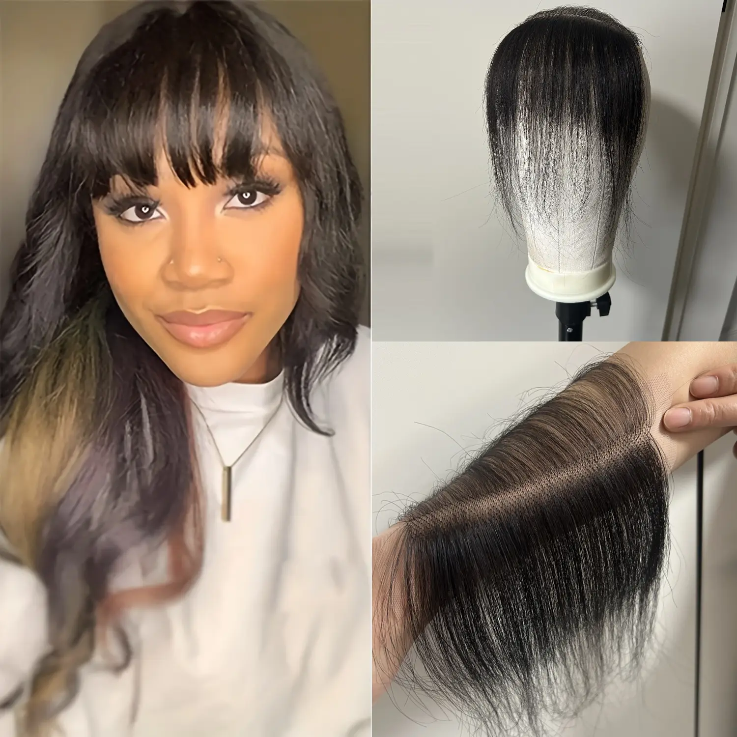 HD Lace Hairline With Baby Hair 2X12 Replacement Forehead Fringe Bangs Swiss Transparent Lace Edges Hairpieces Remy Human Hair Natural Color For Women