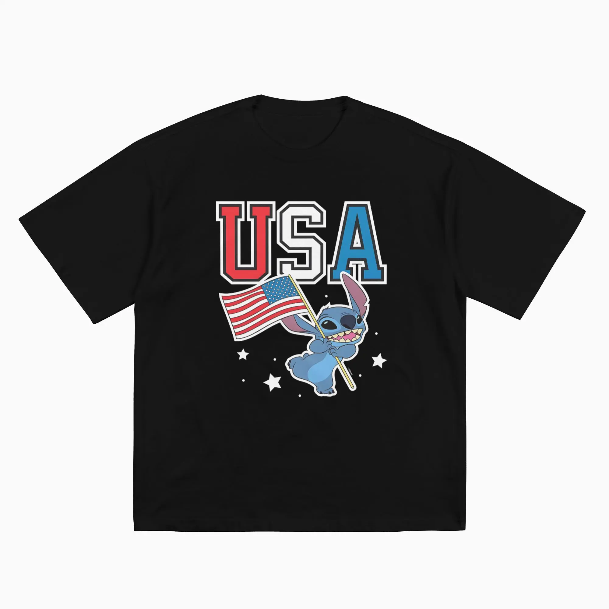 DISNEY CLASSIC Lilo & Stitch USA Flag T-Shirt - Stitch Patriotic American Flag Graphic Tee, 4th of July Independence Day Casual Short Sleeve Tops for Men Women Kids, Soft Cotton Crewneck Shirt