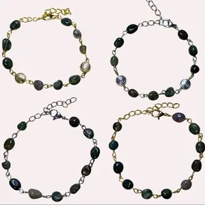 Moss / India Agate Beaded Bracelet with Spiral Charms | Handmade Bohemian Jewelry | Adjustable Crystal Bracelet | Spiritual & Earthy Design