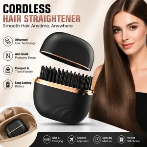 Compact Wireless Straightening Comb, 1-Count Portable USB-Rechargeable Travel Hair Styler with Copper Heating Plates, Fashionable Modern Design Mini Thermal Straightening Brush, Thermal Brush Straightener
