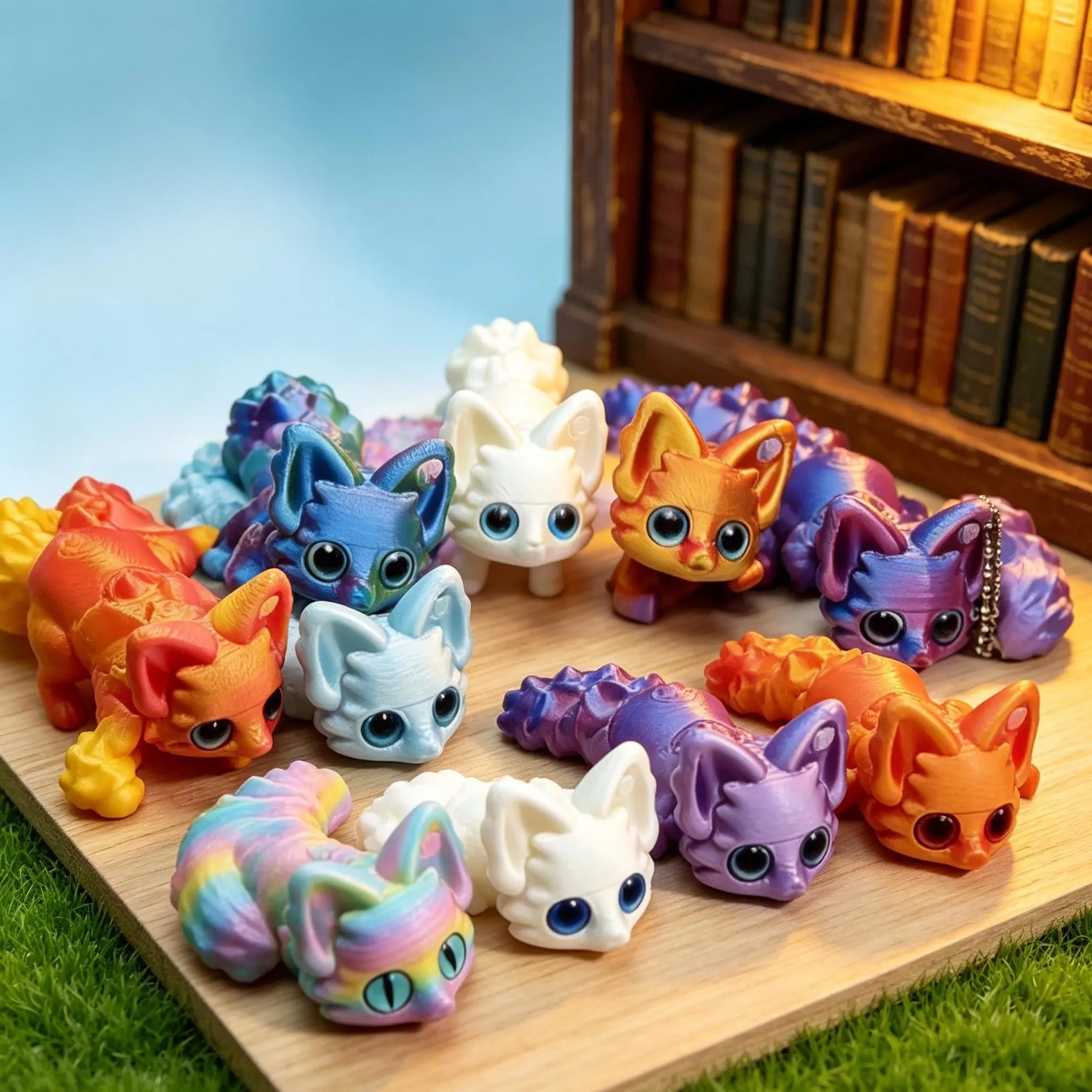 3D Printed Articulated Fidget Keychains - Assorted Cute Animal Figurines Toyset (Axolotl,Cat,Dinosaur,Hedgehog,Octopus,Turtle,Starfish) - ASMR Sound Anxiety Relief Collectibles Gifts for Kids, Independence Day Home Decor Statues
