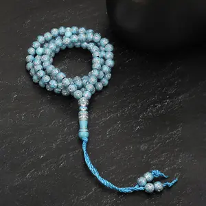 1pc 99 Round Beads, Ethnic Blue Flower Acrylic Prayer Beads, Handmade Knotted Beads, Bracelet, Suitable for Both Men and Women During Ramadan