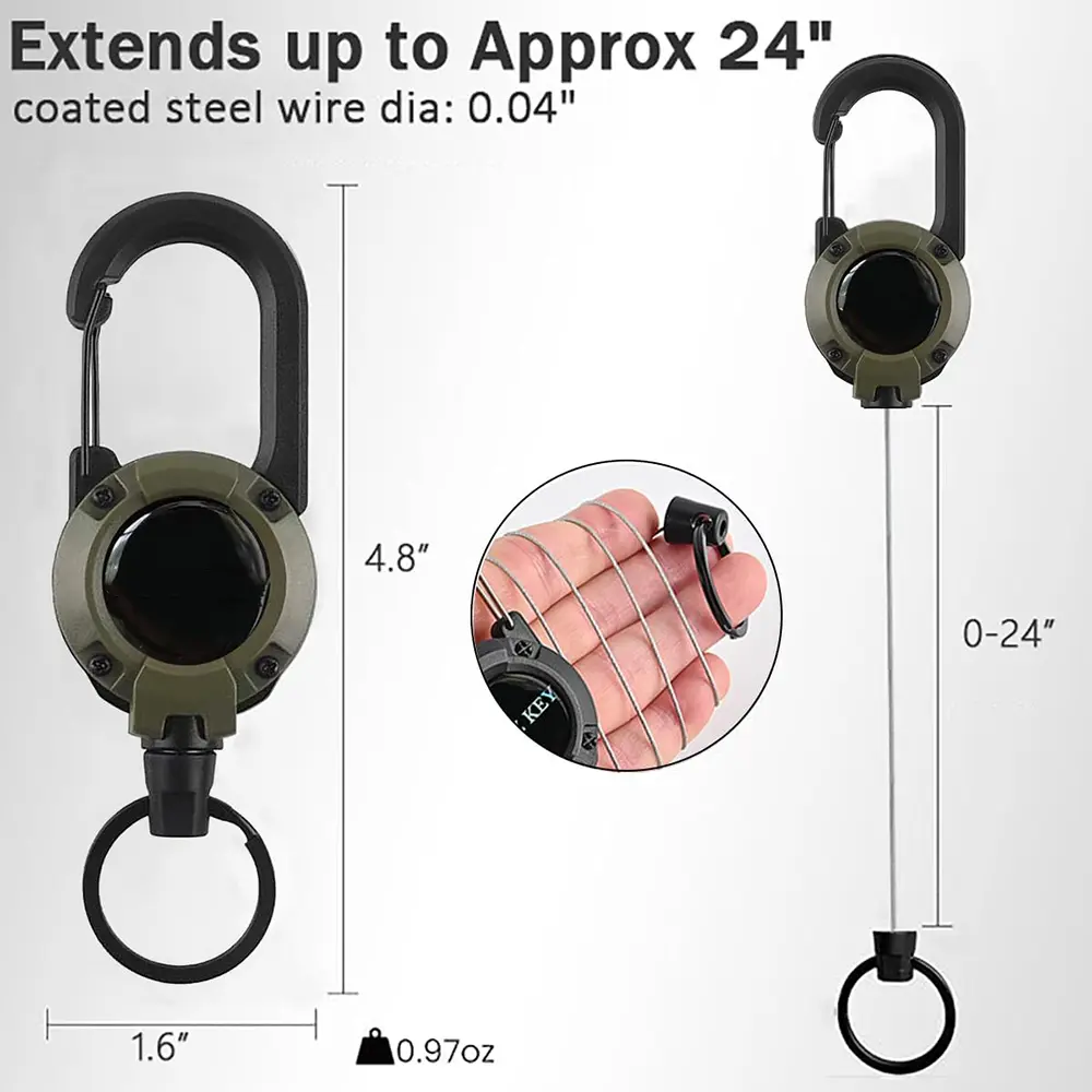 3 Pack Heavy Duty Keychains with Retractable Carabiner, Durable Key Holder with Badge Reel, Portable Key Ring for Car Keys, ID Cards and Outdoor Daily Use
