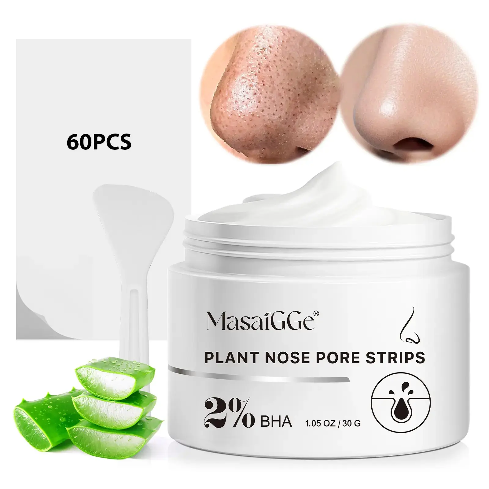 MasaiGGe Blackhead Removal Nose Mask 30g Can be applied locally to chin and forehead to improve closed comedones and blackheads White clay mask for deep cleansing Gentle and non-irritating Skin Care Nose Strips