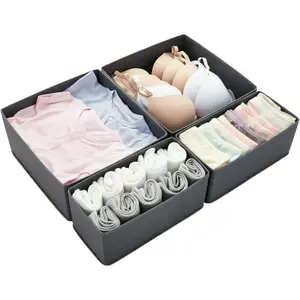 Drawer Organizer for Clothes & Underwear 4-Pack Fabric Storage Bins with Zipper Bottom Bra Drawer Organizer & Sock Organizer for Dresser Foldable Baby Clothes Organizer Set Grey