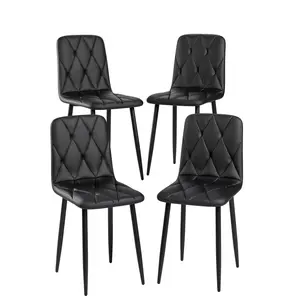 Dining Chairs Set of 4, Modern Kitchen Dining Room Chairs, PU Dining Chair Upholstered Cushion Seat and Sturdy Metal Legs for Kitchen Dining Room (Black)