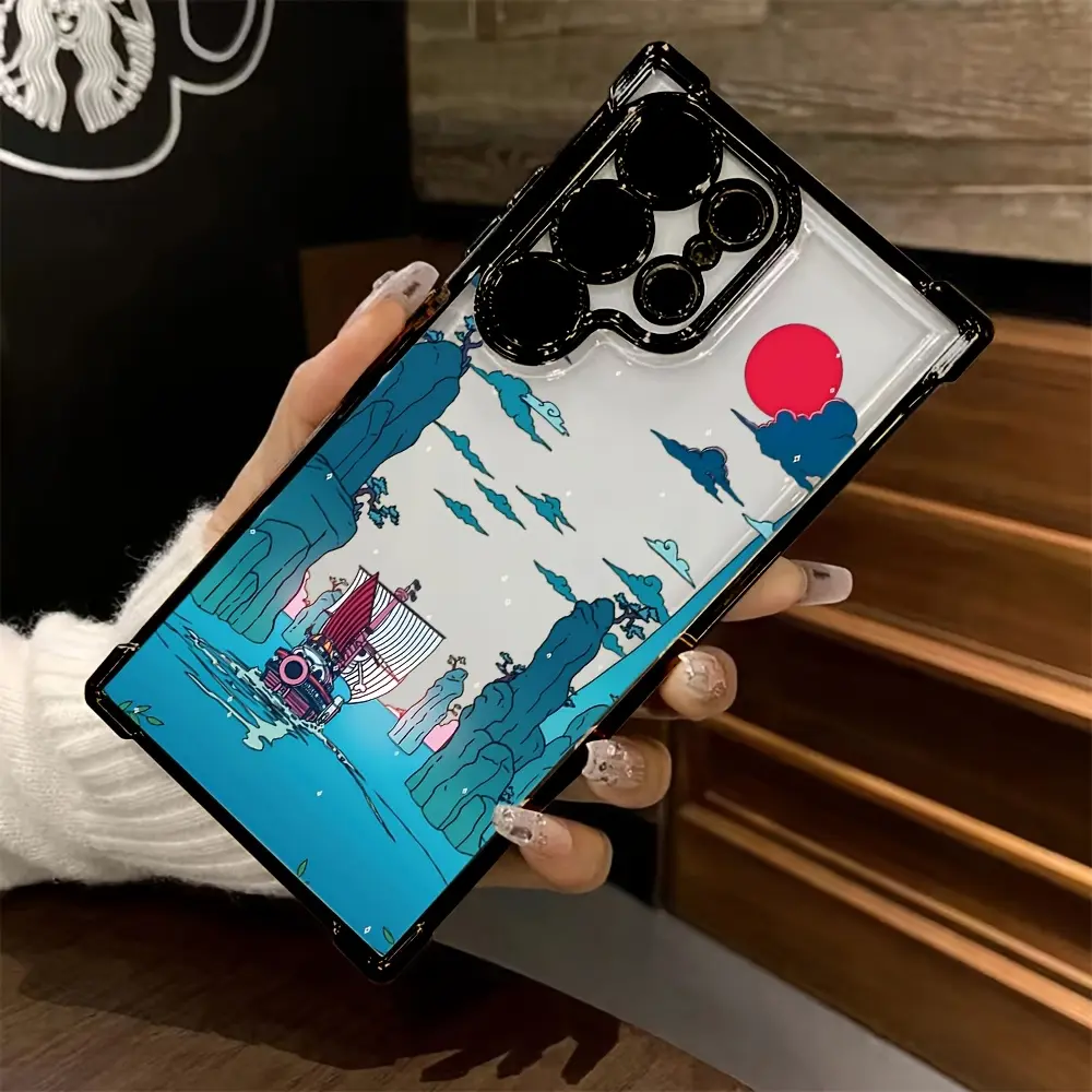Pirate Ship Pattern Transparent Soft Back Protective Cellphone Cover - Shockproof Drop Protection Multi-Model Accessory for Samsung Galaxy S25 S24 S23 S22 S21 FE Ultra Plus 4G 5G Devices