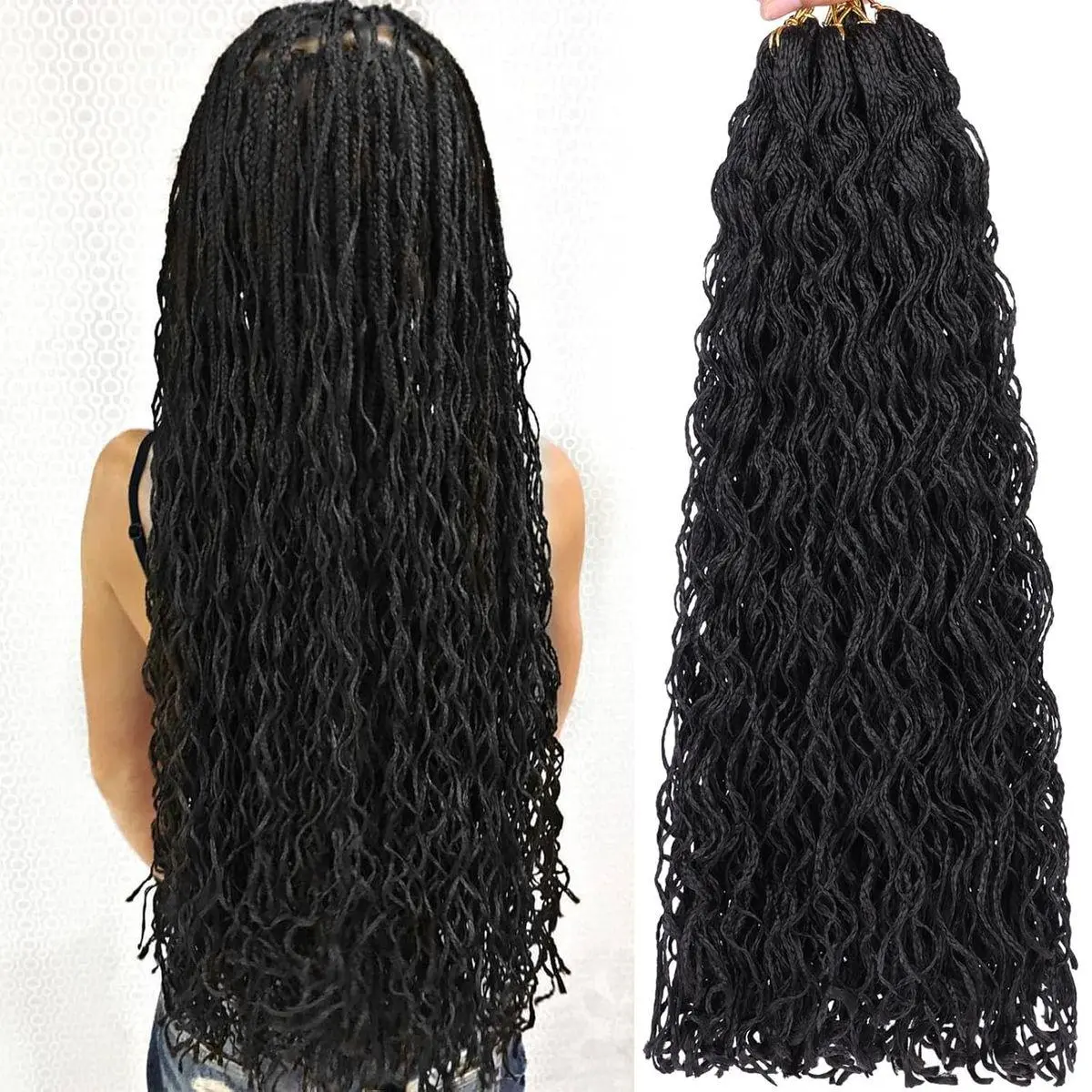 240 Strands Micro Box Braids Crochet Hair 18 Inch Curly ZiZi Box Braids Natural Black Micro Locs with Curly Ends 8 Packs Sister Locs Mini Locs Crochet Hair Braiding for Women #1B