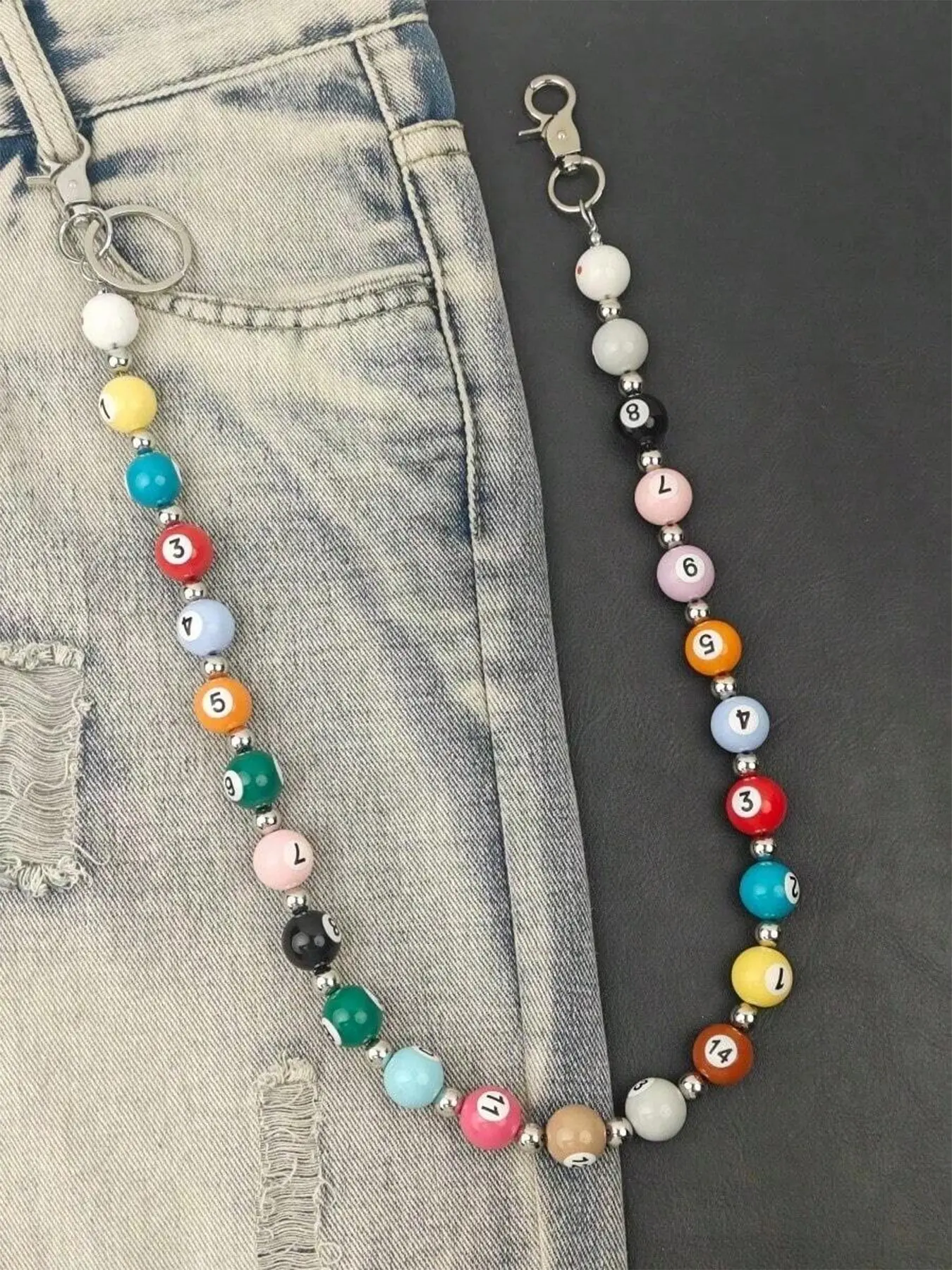 1pc Multicolor Billiard Ball Chain, Beaded Jewelry, Body Jewellery, Punk Y2K Hip-Hop Unisex Design Waist Accessory, Luxury Belt Buckle, Fashionable Men Women Jewelry, Adjustable Waist Chain, Bling Chain