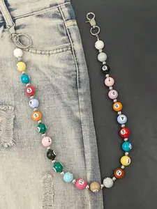 1pc Multicolor Billiard Chain, Beaded Jewelry, Punk Y2K Hip-Hop Unisex Design Waist Accessory, Luxury Belt Buckle, Fashionable Men Women Jewelry, Adjustable Waist Chain