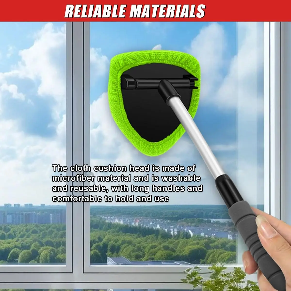 Reusable microfiber windshield cleaner on household glass