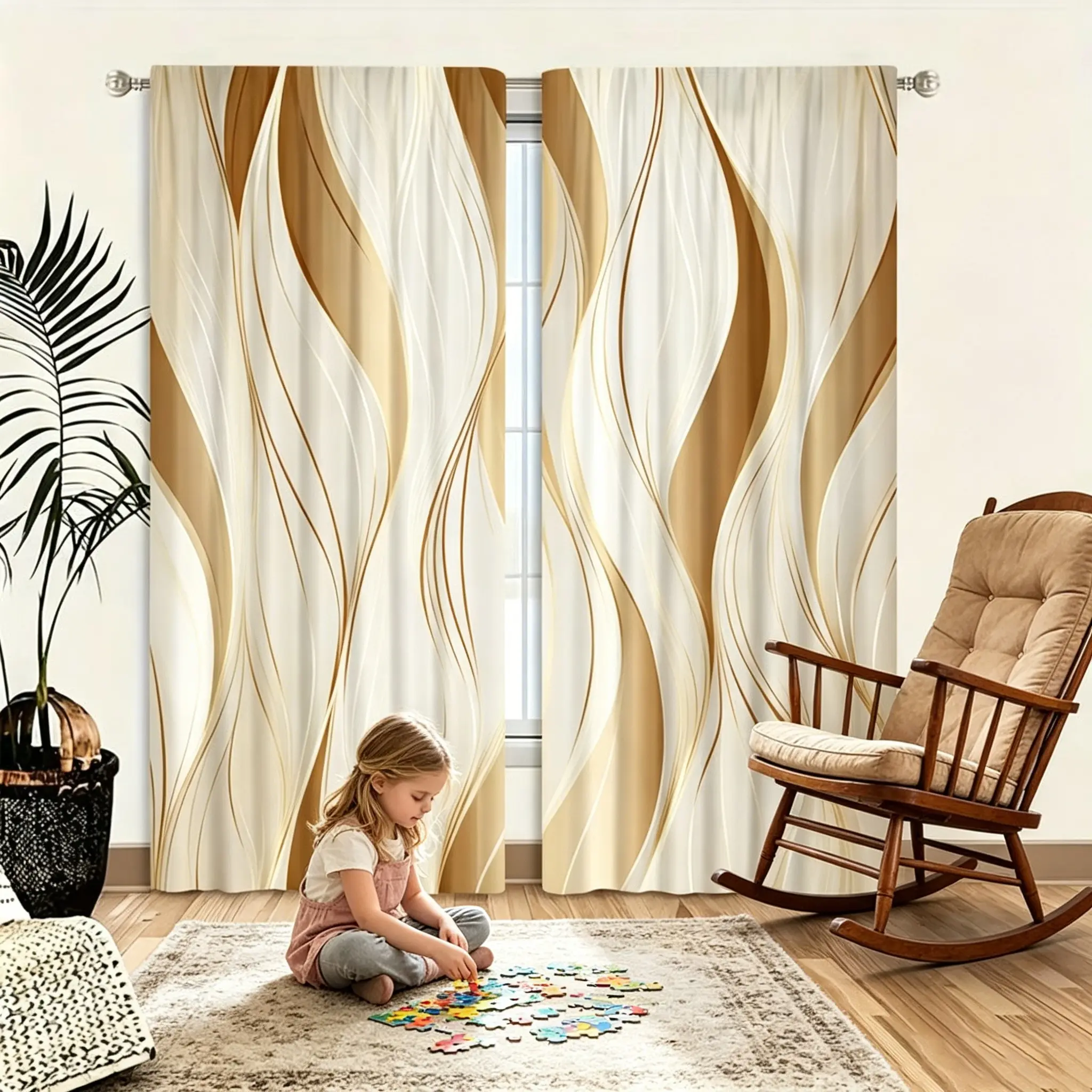 2-piece elegant wave-patterned curtains in semi-lightproof polyester, perfect for unique home decor in living rooms, bedrooms, and dining rooms, Home Decoration Curtain, Window Curtain, Window Drapes, Home Decorative Curtain
