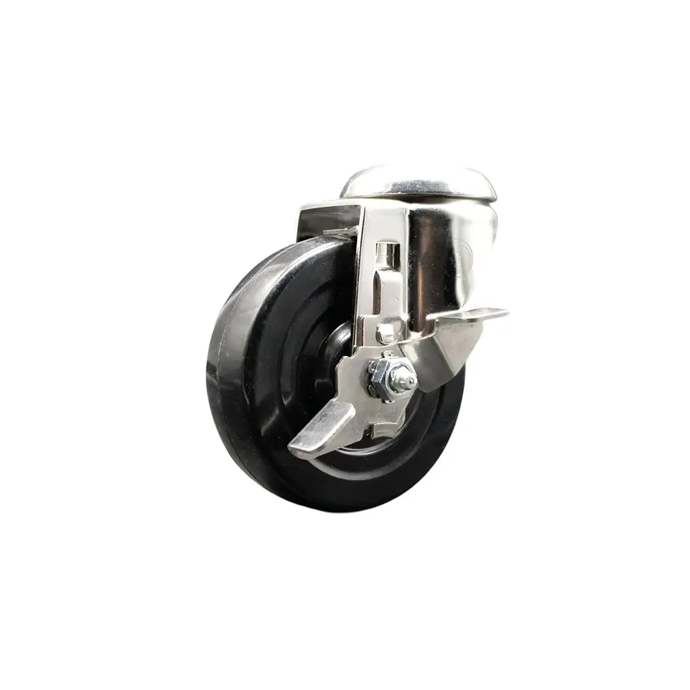 Service Caster SCC-SS316BH20S414-HRS-TLB Hard Rubber Swivel Bolt Hole Caster with 4 in. Black Caster Wheel & Top Lock Brake - 316 Stainless Steel Caster