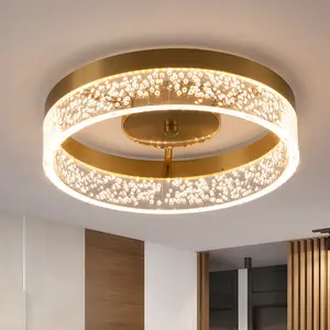 Garwarm Modern LED Ceiling Light Fixture, 11.65" Flush Mount Kitchen Lighting Gold with Clear Seeded Acrylic Lampshade, Round Ceiling Lamp Lights for Hallway Dining Room Interior