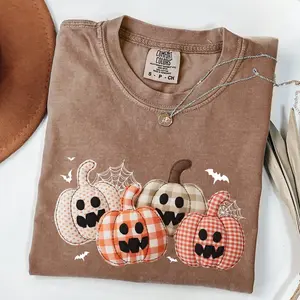 Comfort Colors Fall Patchwork Pumpkin T-Shirt, Pumpkin Season Shirt, Checkered Pumpkin Tee, Halloween Pumpkin Shirt