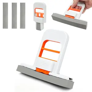 Self Squeezing Mini Mop Orange Small Sponge Mop Wet and Dry Use Cleaning System Foldable Desktop Mop One Hand Squeeze Handle Replaceable Head ABS Material 5.90x5.51x2.36 in Compact Space Saving Cleaner