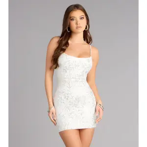 Bridal Glow Sequin Lace Up Mini Dress