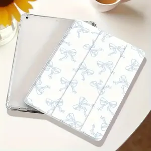 Blue bow pattern, with adjustable bracket and pen slot, foldable non-slip TPU protective case, suitable for Samsung, iPad mini, iPad Air, iPad Pro/iPad 10th generation, 11th generation and other series iPad protective cases