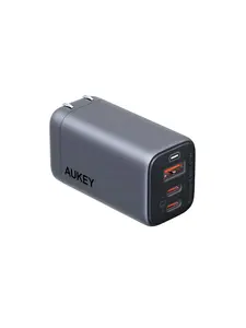 AUKEY 67W 3-Port Wall Charger Omnia II Mix UFCS Certified Foldable Plug Lightweight PD & Samsung Super Fast Charging Multi-Brand Compatibility PA-B6U Grey