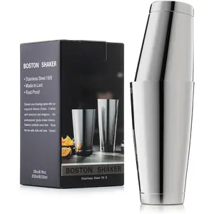 Boston Cocktail Shaker Set 18 oz & 28 oz Stainless Steel Weighted Shaker Tins, Metal Martini Shaker Drink Mixer for Bartending, professional Bar Tools for Bartender Sliver