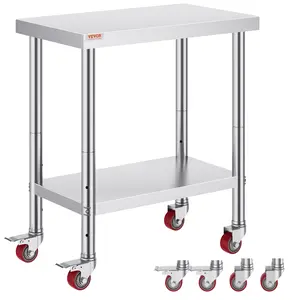 VEVOR Stainless Steel Work Table 30 x 18 x 34 Inch, 700 LBS Load Capacity with 4 Wheels, 3 Adjustable Height Levels, Heavy Duty Food Prep Worktable for Commercial Kitchen Restaurant, Silver
