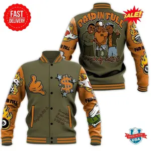 Olive 5s Varsity Jacket Unisex, Paid In Full Graphic Streetwear, Skull Print Bomber Coat, Sneaker Match Gift Idea