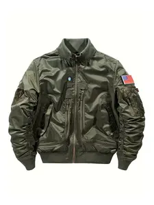 New Loose Jacket For Men, Spring And Autumn Pilot Bomber Jacket, Short Style Tactical Stand Collar Baseball Jacket
