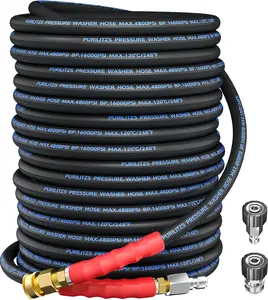 Purilitzs 3/8'' Pressure Washer Hose 100FT 4800PSI, Kink Resistant Power Washer Hose Steel Wire Braided with Swivel Quick Connect & 2PCS M22 Adapter, Non Marking Commercial Grade Pressure Water Hose