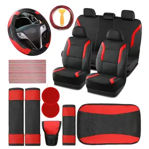 39pcs Car Interior Set, 5-Seat Memory Foam Thick Mesh Car Seat Cover, Leather Steering Wheel Cover Shoulder Cover Armrest Box Mat Coaster Shift Lever Cover Air Conditioning Vent Decorative Cover, Car Interior Kit, Car Accessories, Car Interior Decoration