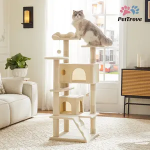 【Deal】PetTrove Cat Tree Tower for Indoor Cats, 54in Tall Multi-Level Pet Furniture, Stable Kitty Play House with Sisal Scratching Post, Large Condo, Climbing Ladder, Plush Toy for Kitten cat treehouse