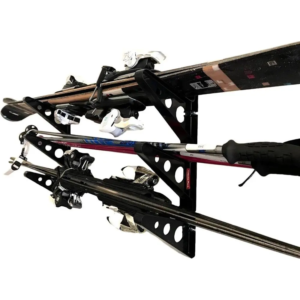 Ski Rack – Heavy-Duty Horizontal Ski & Snowboard Wall Mount For Ski, Snowboard for Garage Wall Shelving-Snowboards & Gear, Multi-Sport Skateboard Organizer For Skateboard-Skiing Accessories-Holds 3 Pair