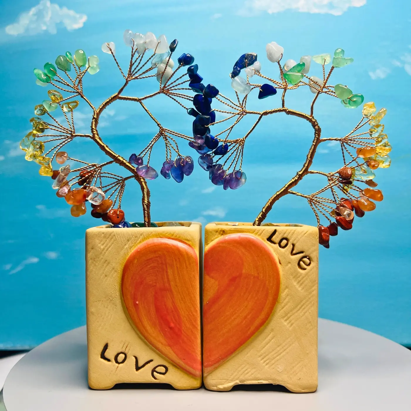 [Magic Crystal] 2 Pcs Love Crystal Tree（Benefit Verision）, Chakra Tree, DIY shape,  Reiki Gift,Yoga, Energy, Decorative, Decoration, Ornament, Heart Shape