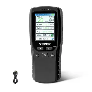 VEVOR Air Quality Monitor 8-in-1, Professional PM2.5 PM10 PM1.0 Particle Counter, Formaldehyde, Temperature, Humidity, TVOC AQI Tester for Indoor/Outdoor, Air Quality Meter w/Alarm Thresholds