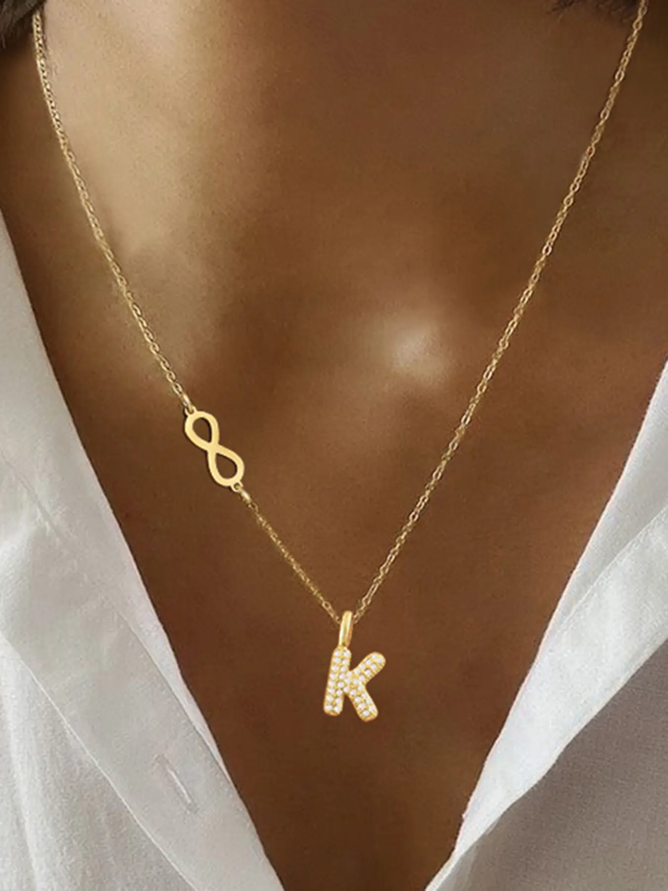 Infinity Symbol Zirconia Bubble Initial Pendant Necklace for Women, Vintage Non Tarnish Stainless Steel Chain, Elegant All-Season Fashion Jewelry, Letter Necklace