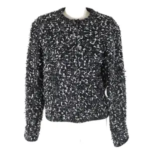 Pre-owned CHANEL Nylon Small Leather Goods Wool Tweed No Collar Zip Jacket 34