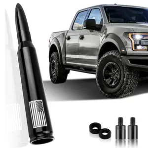 Universal Car Short Antenna Replacement Compatible with CHEVROLET SILVERADO 1500 2500 3500 GMC SIERRA Radio Signal Black Bullet Antenna Flag Style Truck Exterior Decoration Accessories Aluminum 5.5 Inch